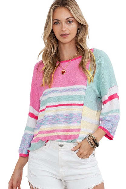 Pink Striped Color Block Knit Top