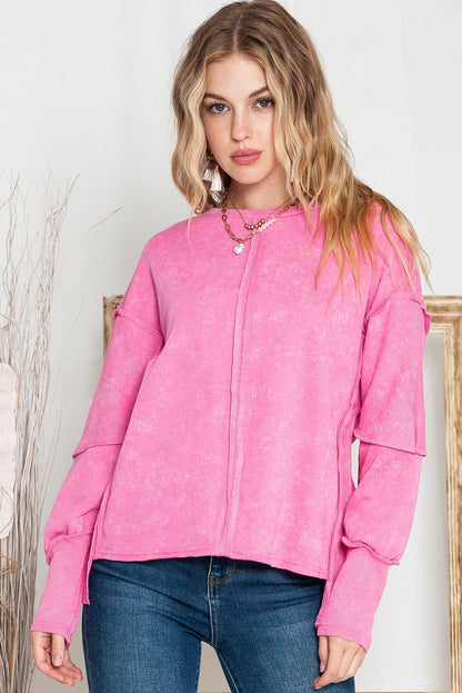Rose Patchwork Long Sleeve Distress Pullover Sweatshirt