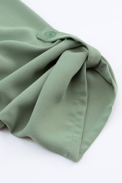 Green Roll Tab Sleeve Notch Neck Boho Tunic Dress