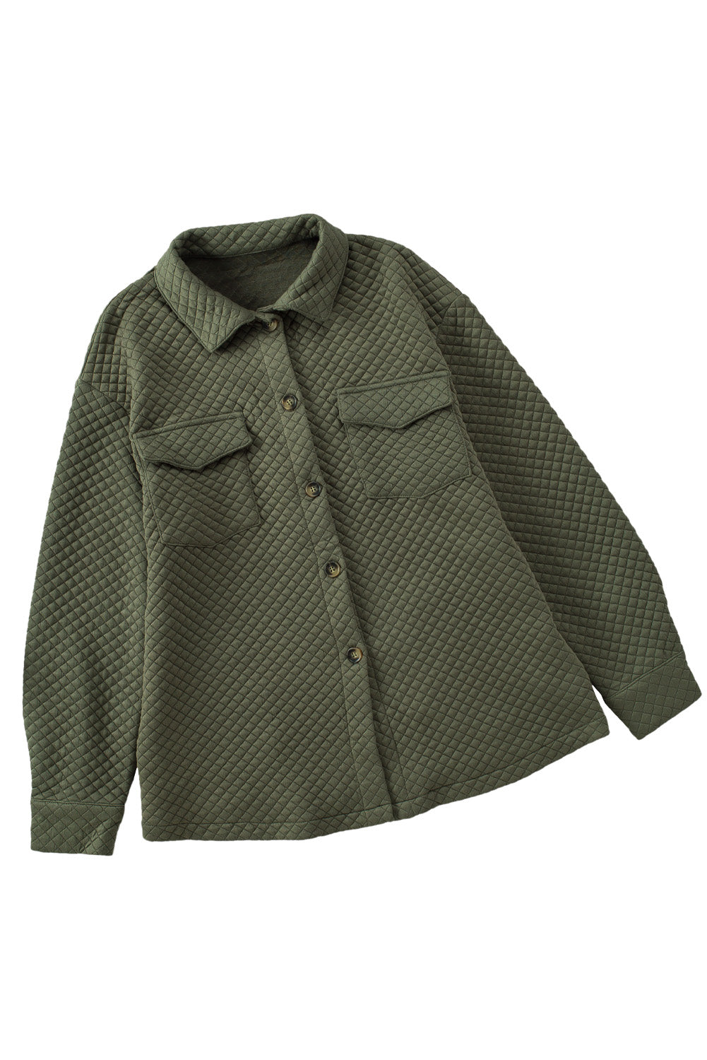 Khaki Lattice Texture Pockets Button Up Quilted Shacket