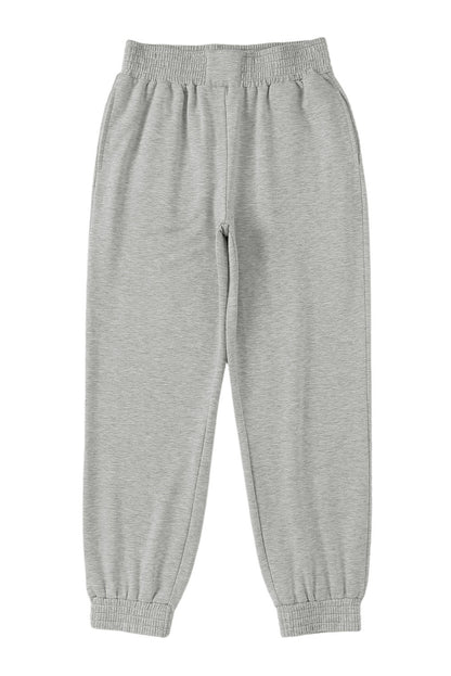 Grey Smocked Casual High Waist Pocket Jogger Pants