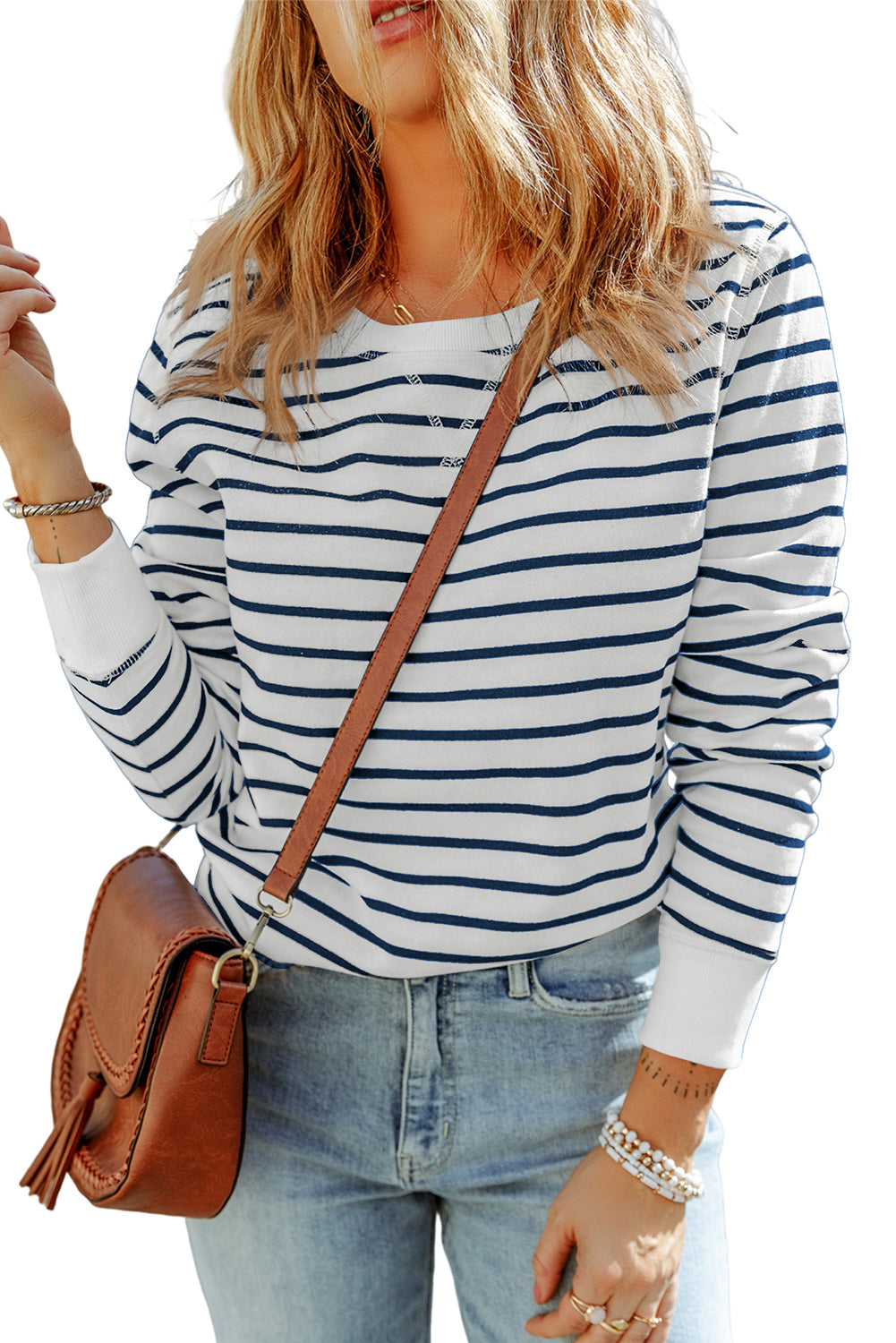 Striped Print Casual Long Sleeve Pullover Top
