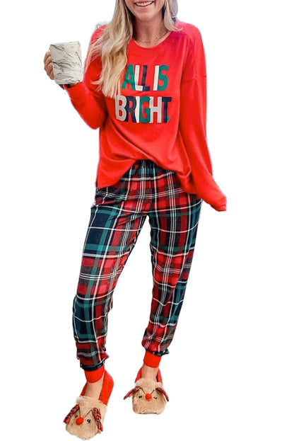 Multicolor ALL IS BRIGHT Christmas Plaid Pajama Set