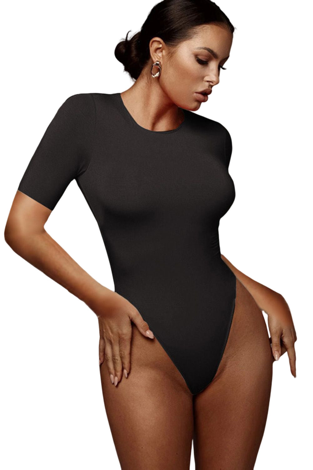 Black Basic Short Sleeve Bodycon Bodysuit