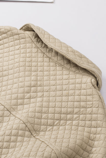 Khaki Lattice Texture Pockets Button Up Quilted Shacket