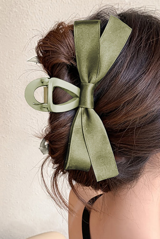 Mist Green Solid Color Ribbon Bow Decor Hair Clip