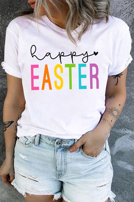 White happy EASTER Graphic Crewneck T Shirt