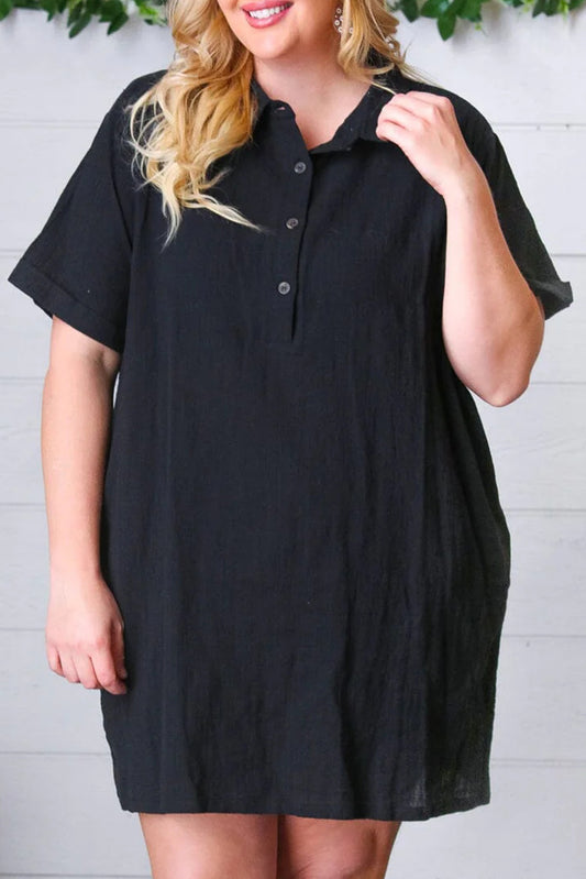 Black Button-Up Shirt Dress (Plus Size)Black Plus Size Buttoned Shirt Dress