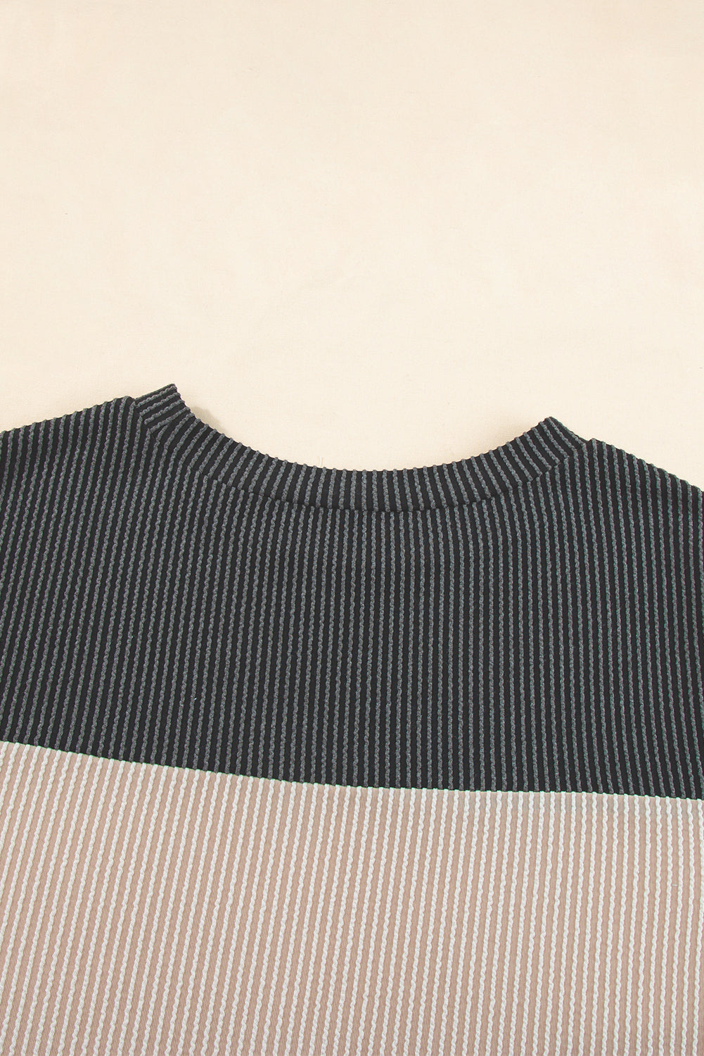 Black Rib Textured Colorblock T Shirt