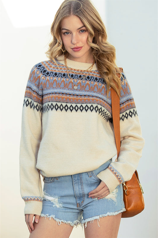 Multicolor Geometric Pattern Pullover Sweater