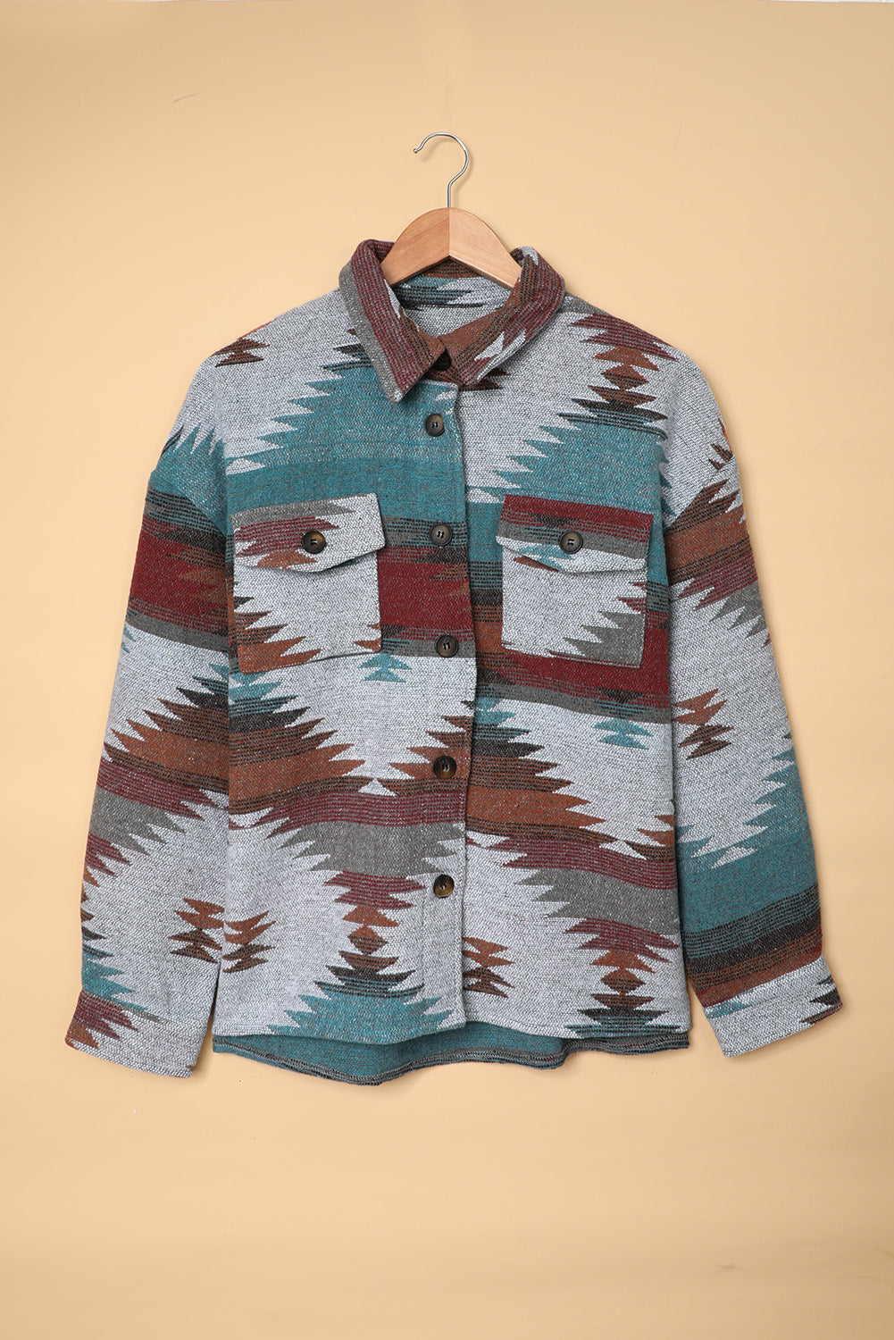 Multicolor Aztec Patch Pocket Buttons Front Jacket