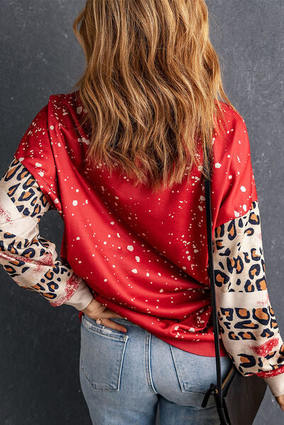MORE SELF LOVE Leopard Round Neck Sweatshirt
