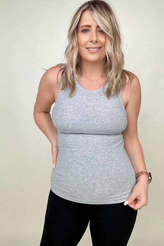 FawnFit Slim Fit High Neck Ribbed Tank Top Built In Bra