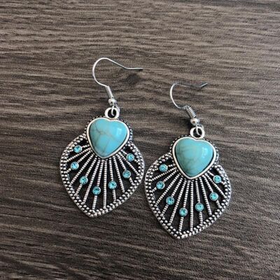 Artificial Turquoise Rhinestone Heart and Leaf Earrings