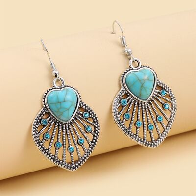 Artificial Turquoise Rhinestone Heart and Leaf Earrings