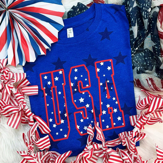 USA Stars PUFF Ink Graphic Tee Shirt