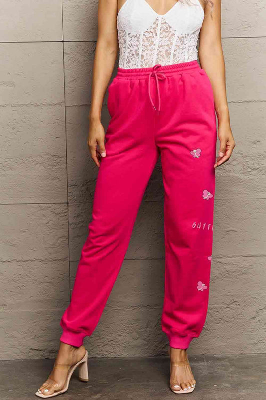 Full Size Drawstring BUTTERFLY Graphic Long Sweatpants