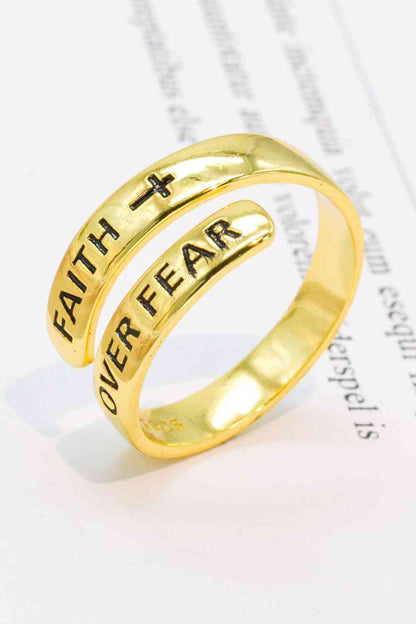 925 Sterling Silver FAITH OVER FEAR Bypass Ring