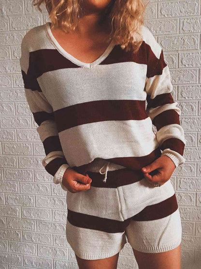 Striped Knit Top and Shorts Set