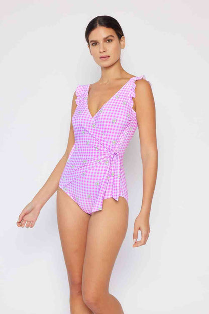 Float On Ruffle Faux Wrap One Piece in Carnation Pink