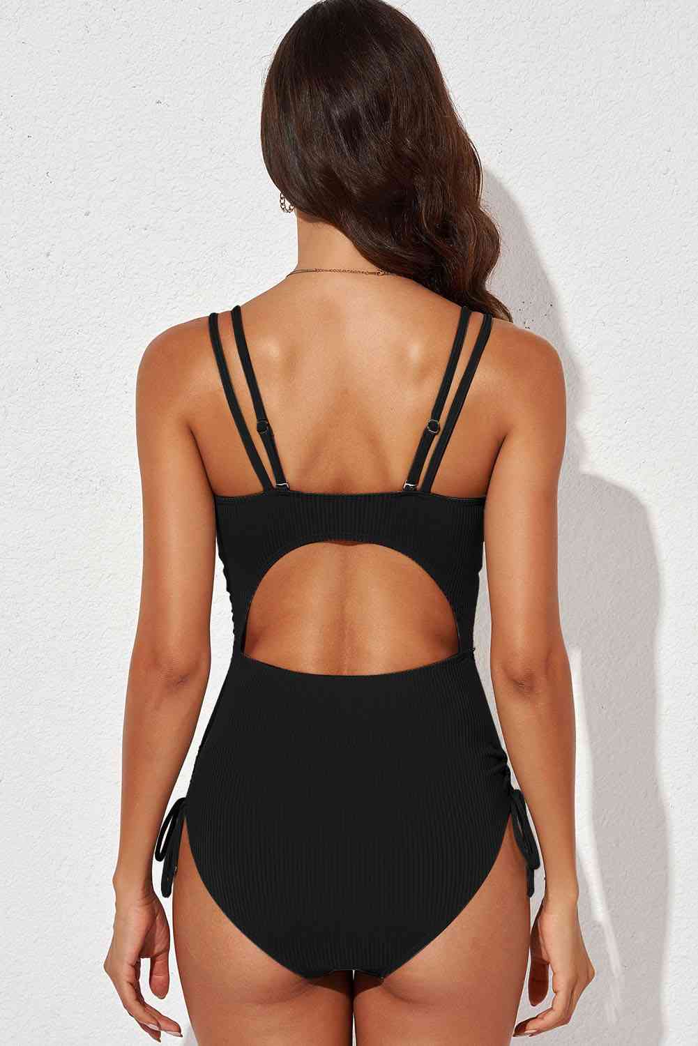 Tied Cutout Plunge One Piece Swimsuit