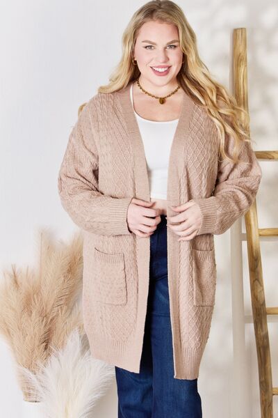 Hailey and Co Full Size Cable Knit Pocketed Cardigan