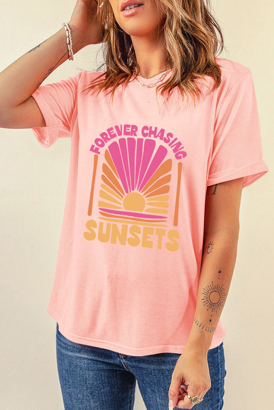 FOREVER CHASING SUNSETS Round Neck T Shirt