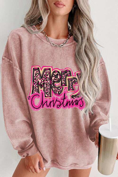 Round Neck Long Sleeve MERRY CHRISTMAS Sweatshirt