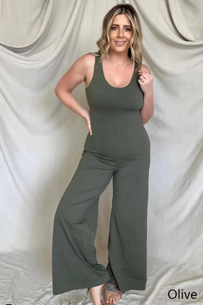 FawnFit Wide Leg Sleeveless Jumpsuit With Built In Bra