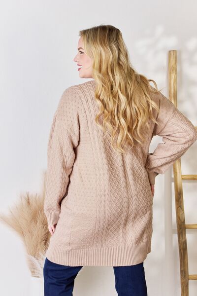 Hailey and Co Full Size Cable Knit Pocketed Cardigan