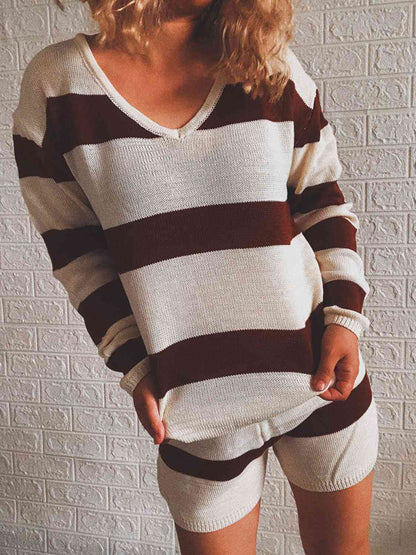 Striped Knit Top and Shorts Set