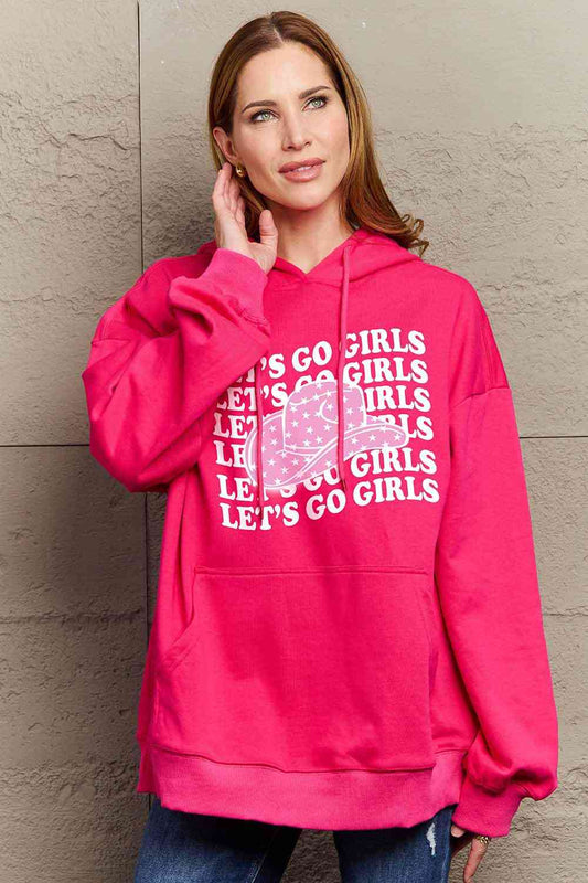 Full Size LETS GO GIRLS Graphic Dropped Shoulder Hoodie