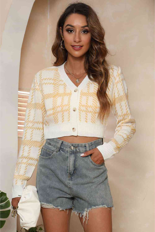 V Neck Cropped Button Up Cardigan