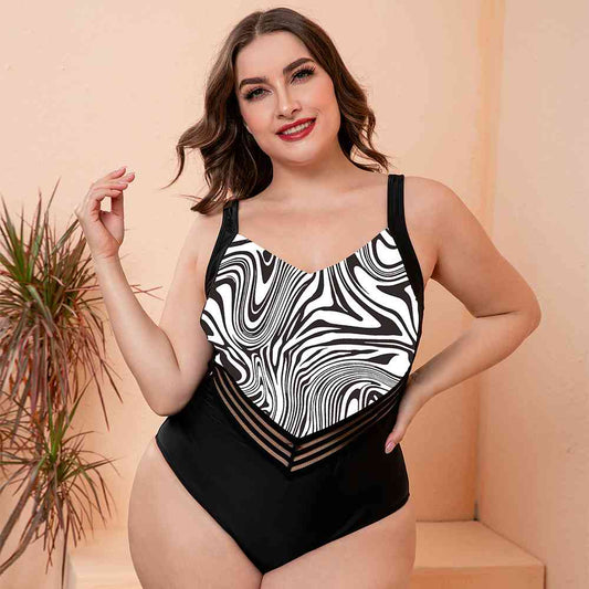 Full Size Printed Sleeveless One Piece Swimsuit