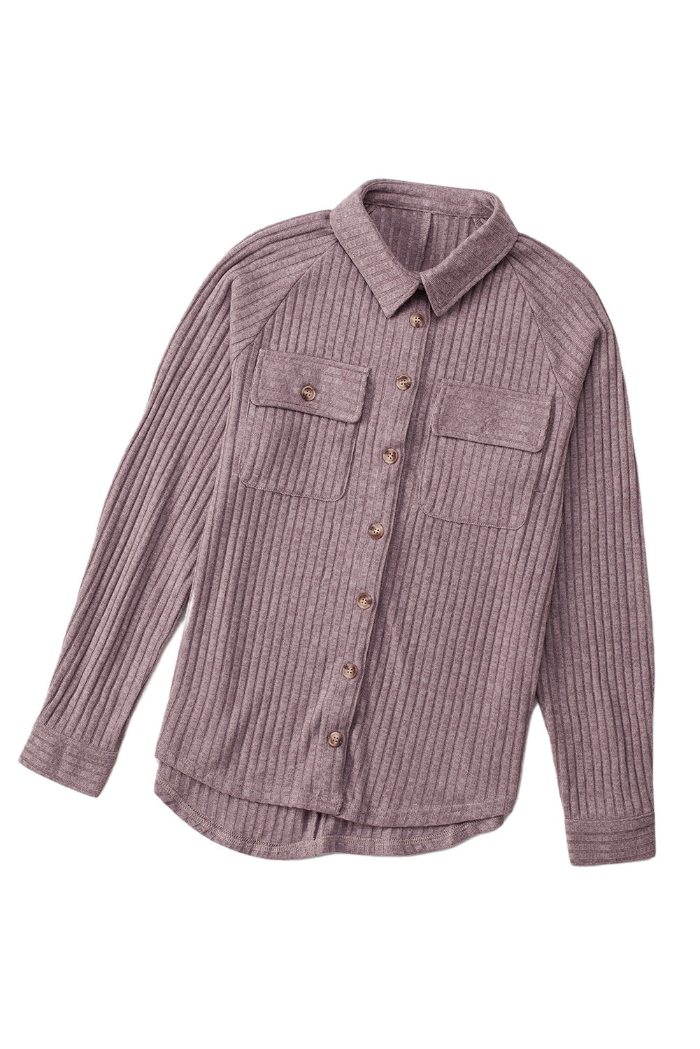 Purple Button Down Raw Hem Ribbed Shirt Shacket