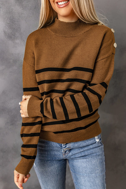 Khaki Mock Neck Striped Sweater