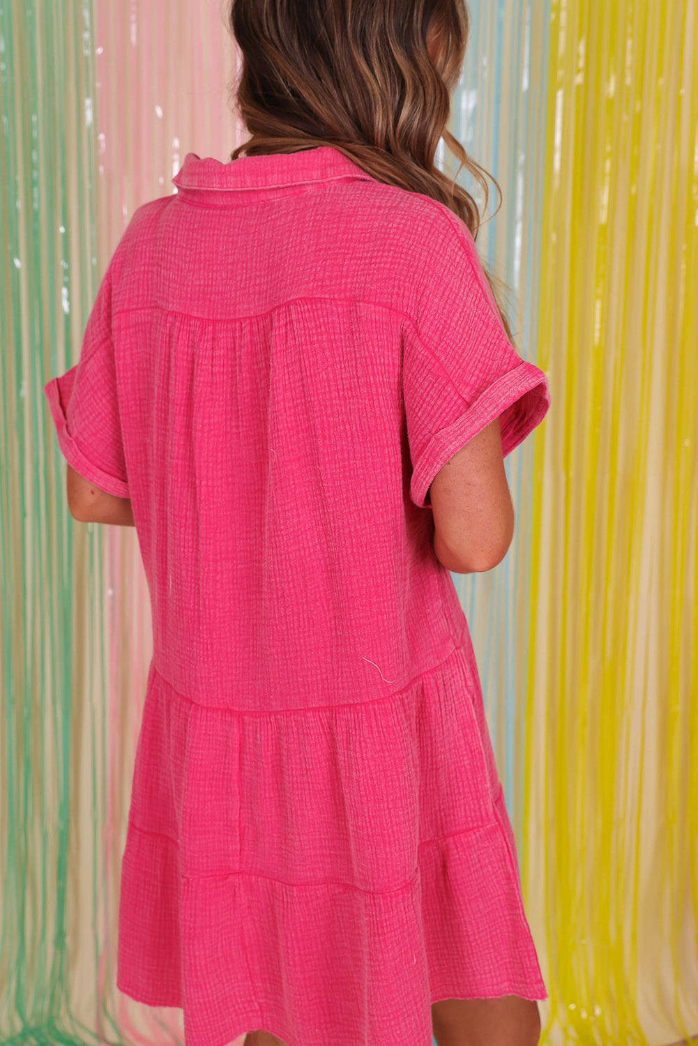 Strawberry Pink Mineral Wash Tiered Dress