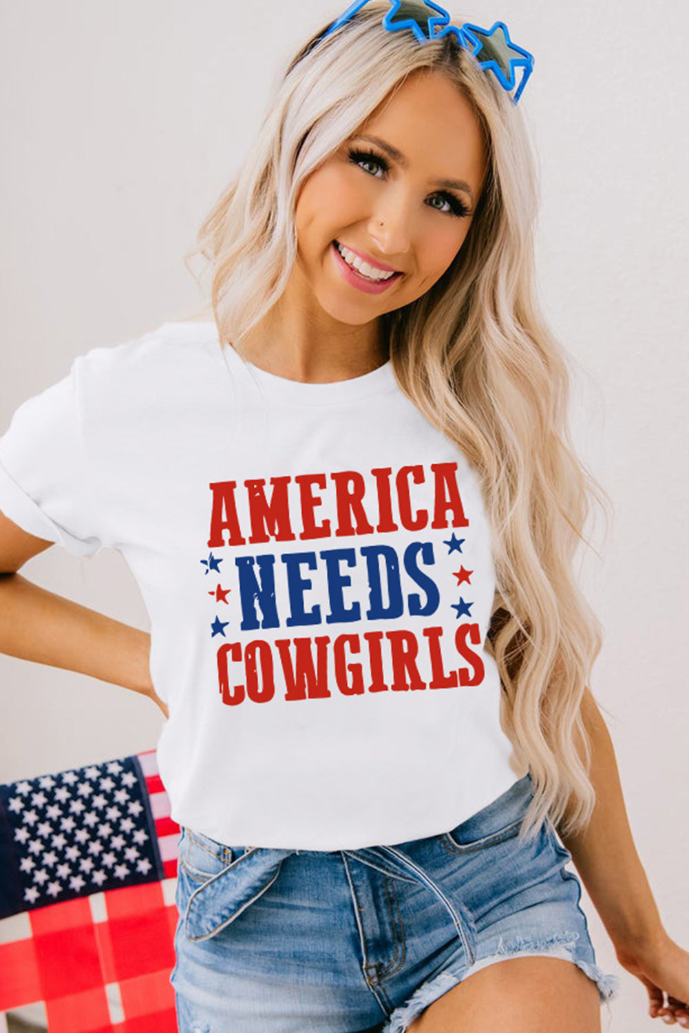 White America Needs Cowgirls Graphic Crew Neck Tee