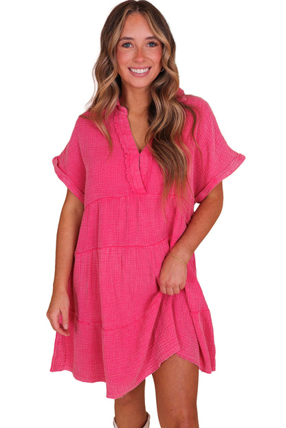 Strawberry Pink Mineral Wash Tiered Dress