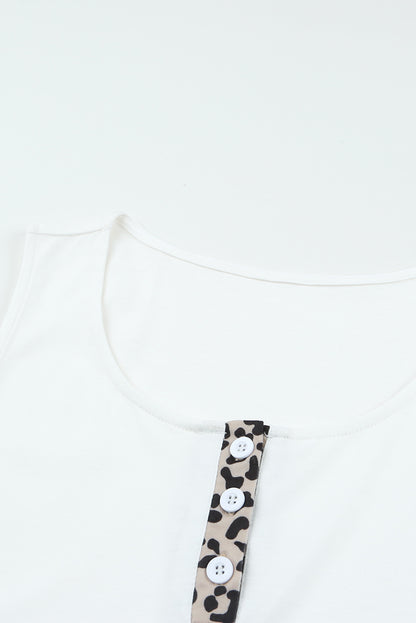 White Cheetah Print Sleeveless Button Front Tank Top