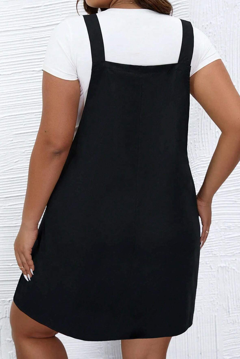Black Plus Size Overall Dress with Buttoned Straps