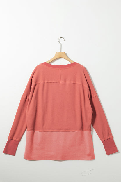 Flaxen Patchwork Waffle Knit Top