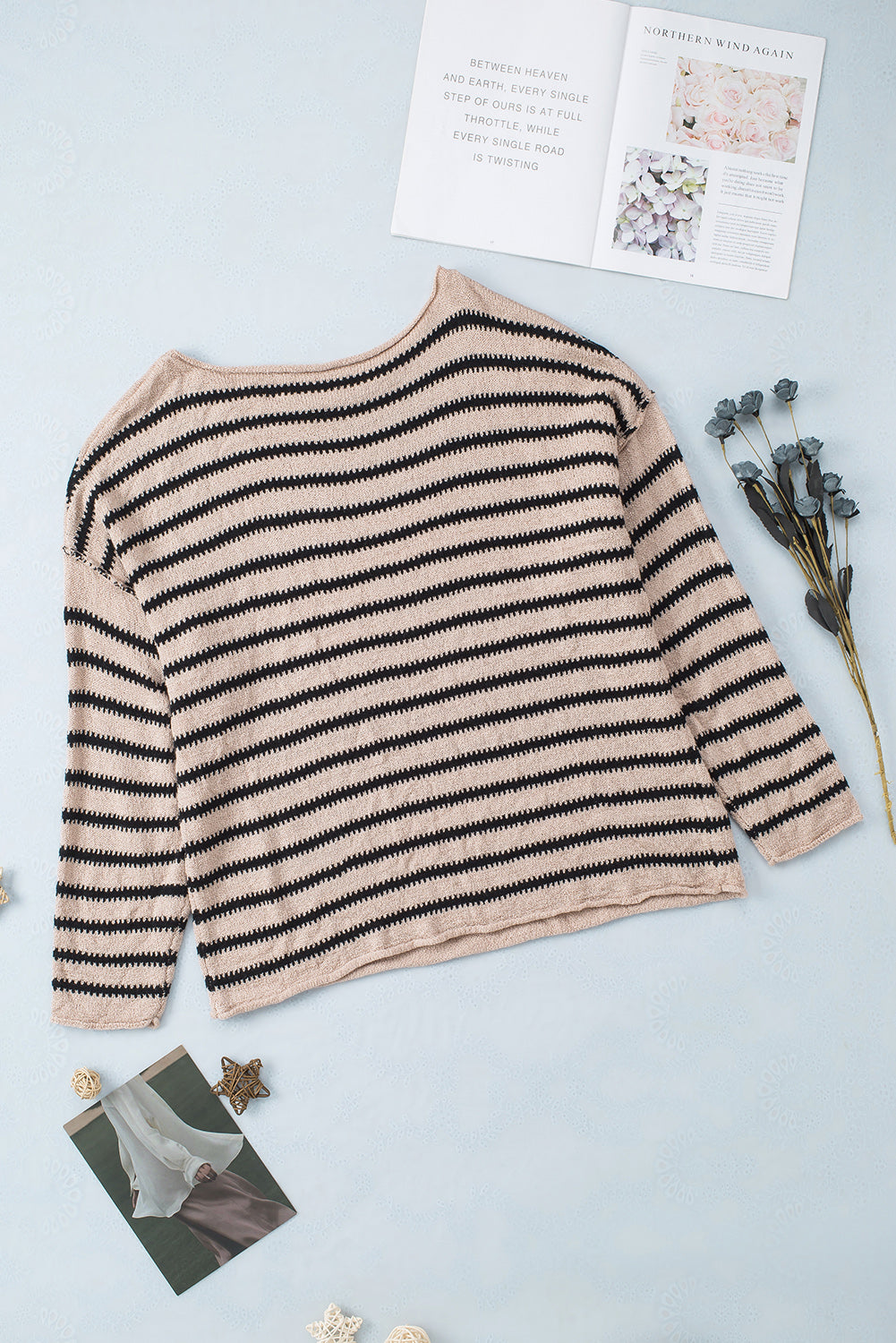 Casual Drop Shoulder Knitted Pullover Striped Sweater