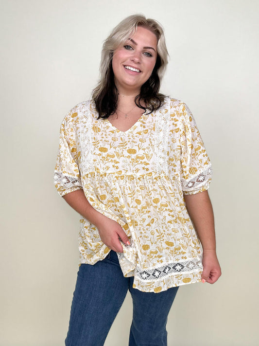 Hayden Los Angeles Womens Floral Puff Sleeve Tunic Top
